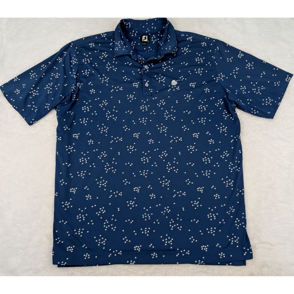 Footjoy Polo Shirt Men's 2XL Blue Flock Of Birds All Over Print Performance Golf